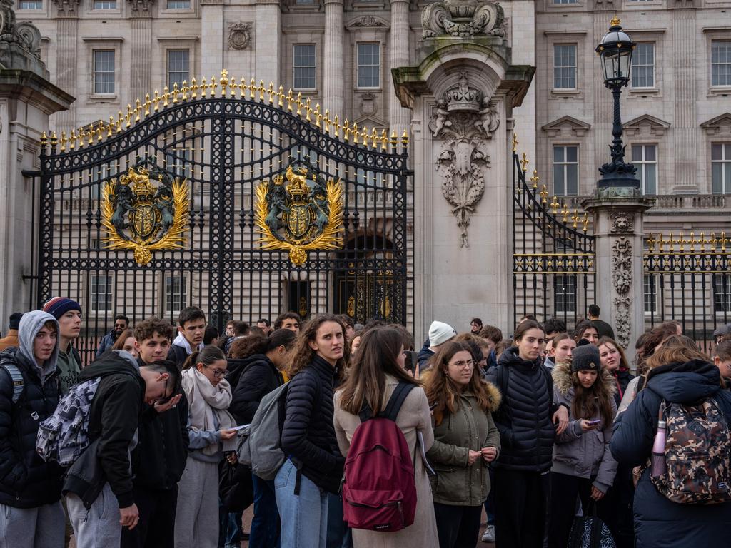 People view Buckingham Palace on February 6, after the news of his health came out. Picture: Carl Court/Getty Images