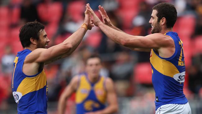 Eagles forward Jack Darling and Josh Kennedy proved a handful for the Giants defence. Picture: Phil Hillyard