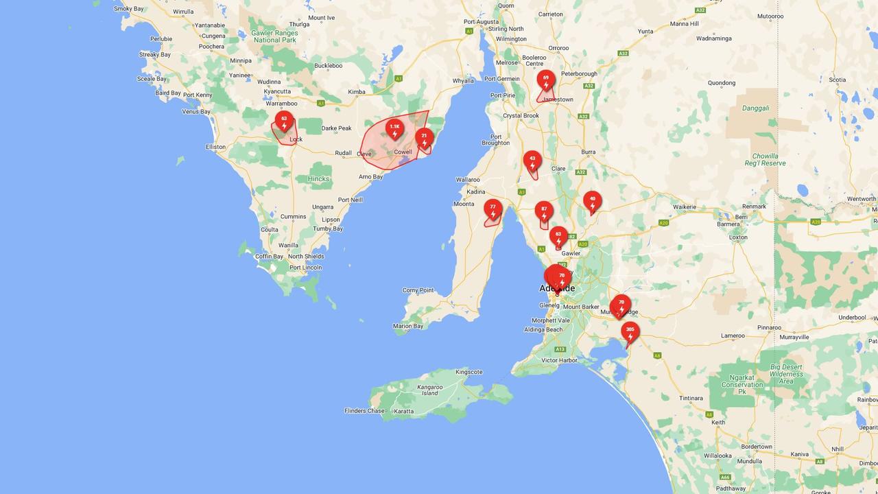 Outages across South Australia as at 8am Tuesday, October 15, 2024. Picture: SA Power Networks