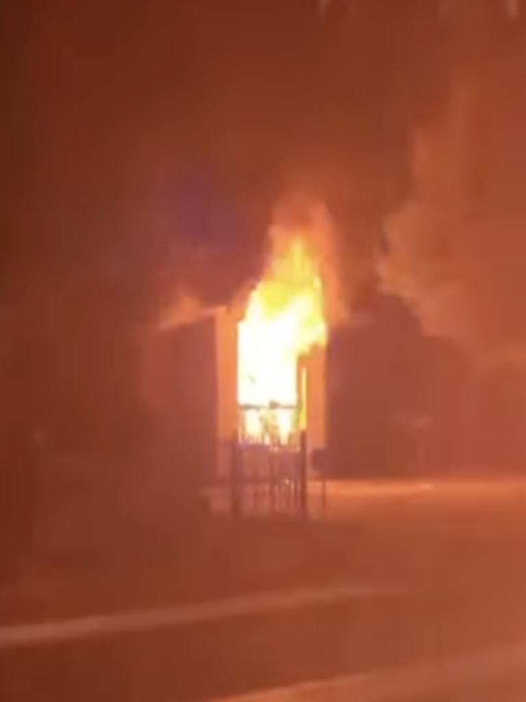 Flames erupt from the Blair Athol home. Picture: 7NEWS