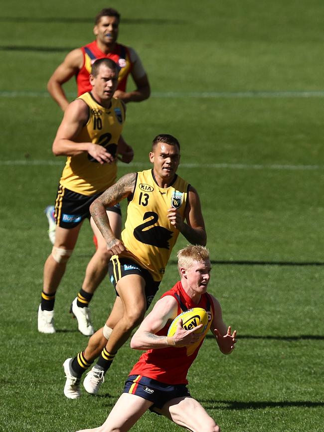 West Adelaide’s John Noble on the charge against WA. Picture: Paul Kane/Getty Images