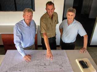 GOOD PLAN: Member for Lockyer Jim McDonald, with Rusty's service station builder John Fazackerley and owner Ross McPhee, says the new exit onto Niemeyer Rd will enhance road safety in the area. Picture: Dominic Elsome