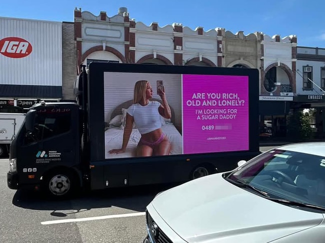 OnlyFans model and landscaper Shianne Foxx - the Bikini Tradie - has ruffled feathers in an elite north shore Sydney suburb by hiring a mobile billboard to advertise her social media pages. Picture: Reddit