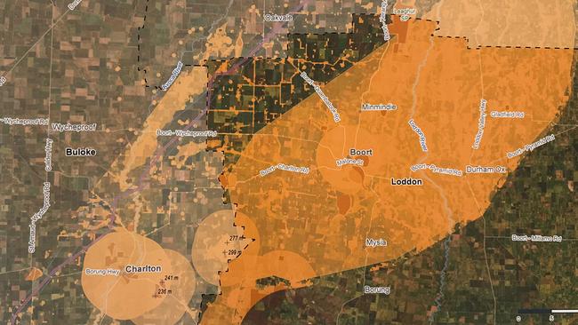 Transmission Company Victoria’s maps showing the VNI West route (purple) through the Loddon Shire.