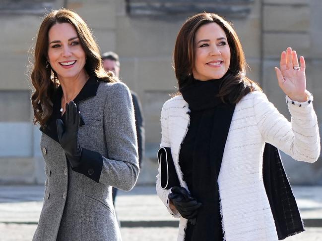 Crown Princess Mary of Denmark and Britain's Princess of Wales Catherine Middleton at Amalienborg Castle in Copenhagen in February. Picture: Claus Bech / Ritzau Scanpix / AFP