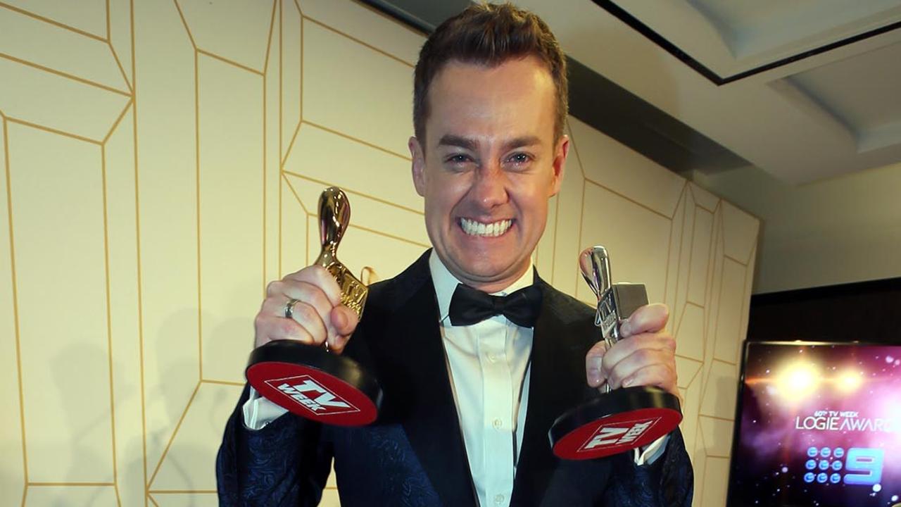 Last laugh. Grant Denyer with his Gold Logie. Picture: Mega