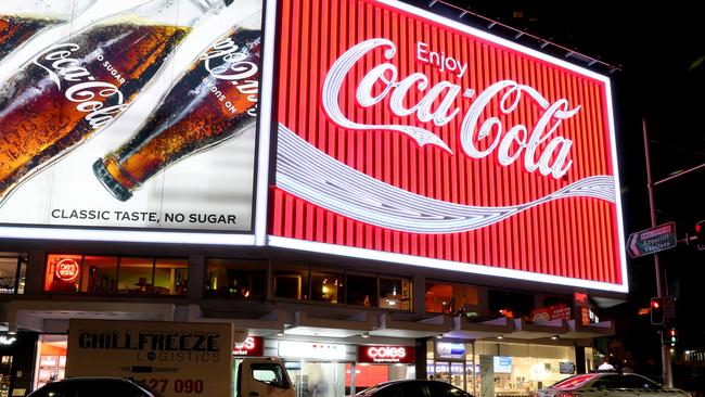 The Coca Cola sign in Kings Cross tonight. Picture: David Swift.