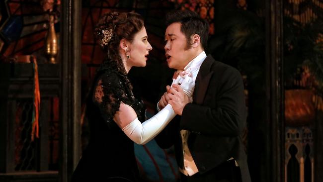 Nicole Car as Violetta Valéry and Ji-Min Park as Alfredo Germont in Opera Australia's 2018 production of La Traviata at the Sydney Opera House. Picture: Prudence Upton