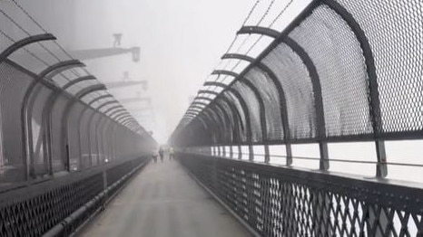 Fog blankets the Sydney Harbour Bridge in Sydney. Picture: TikTok