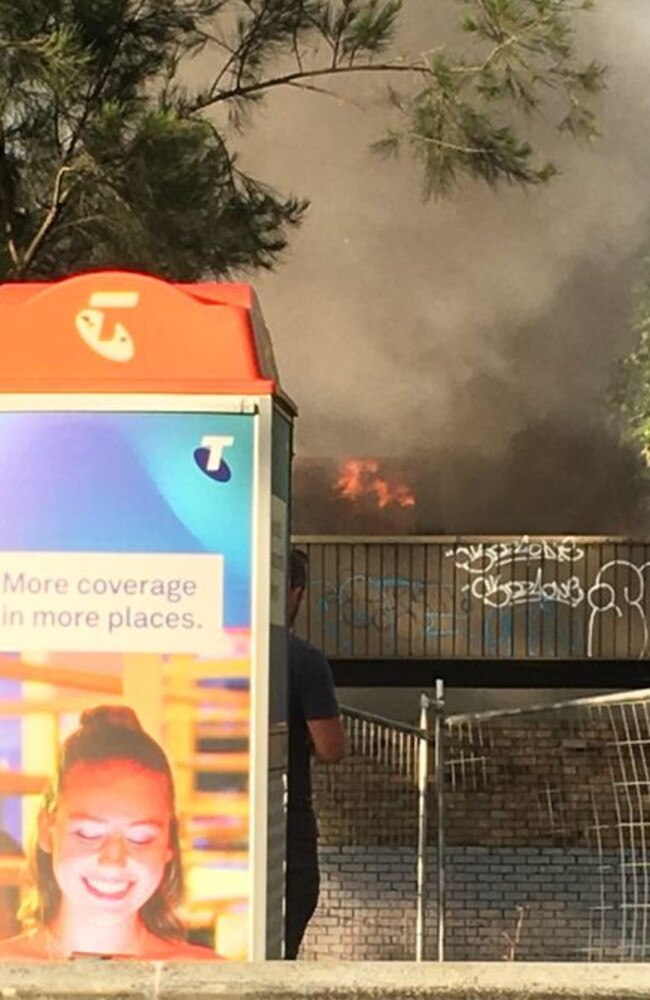 A fire at the abandoned Belrose library building that residents say was deliberately lit. Picture: Supplied