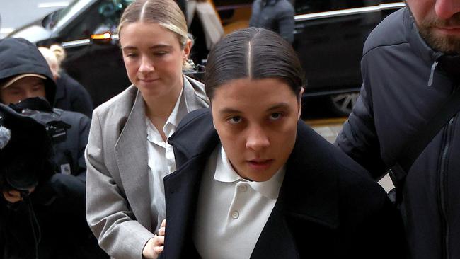 Sam Kerr and partner Kristie Mewis arrive at Kingston Crown Court on February 3, 2025. (Photo by Peter Nicholls/Getty Images)