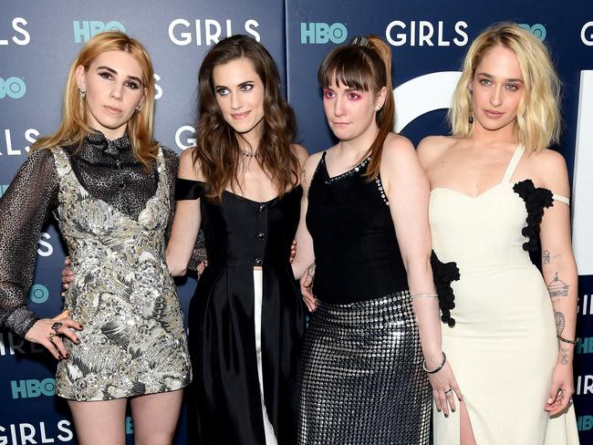 ‘Voices of a generation!’ Zosia Mamet, Allison Williams, Lena Dunham and Jemima Kirke in at the premiere of the final season of Girls in 2017. Picture: AFP