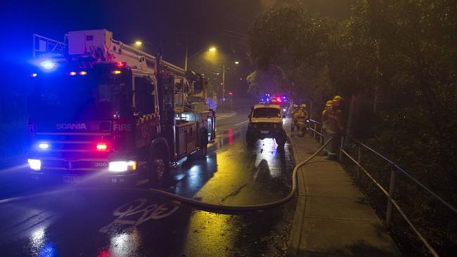 NSW Fire and Rescue attended a fire at a building which houses the Middle Harbour Yacht Club as well as an Italian restaurant. Picture: Chris McKeen