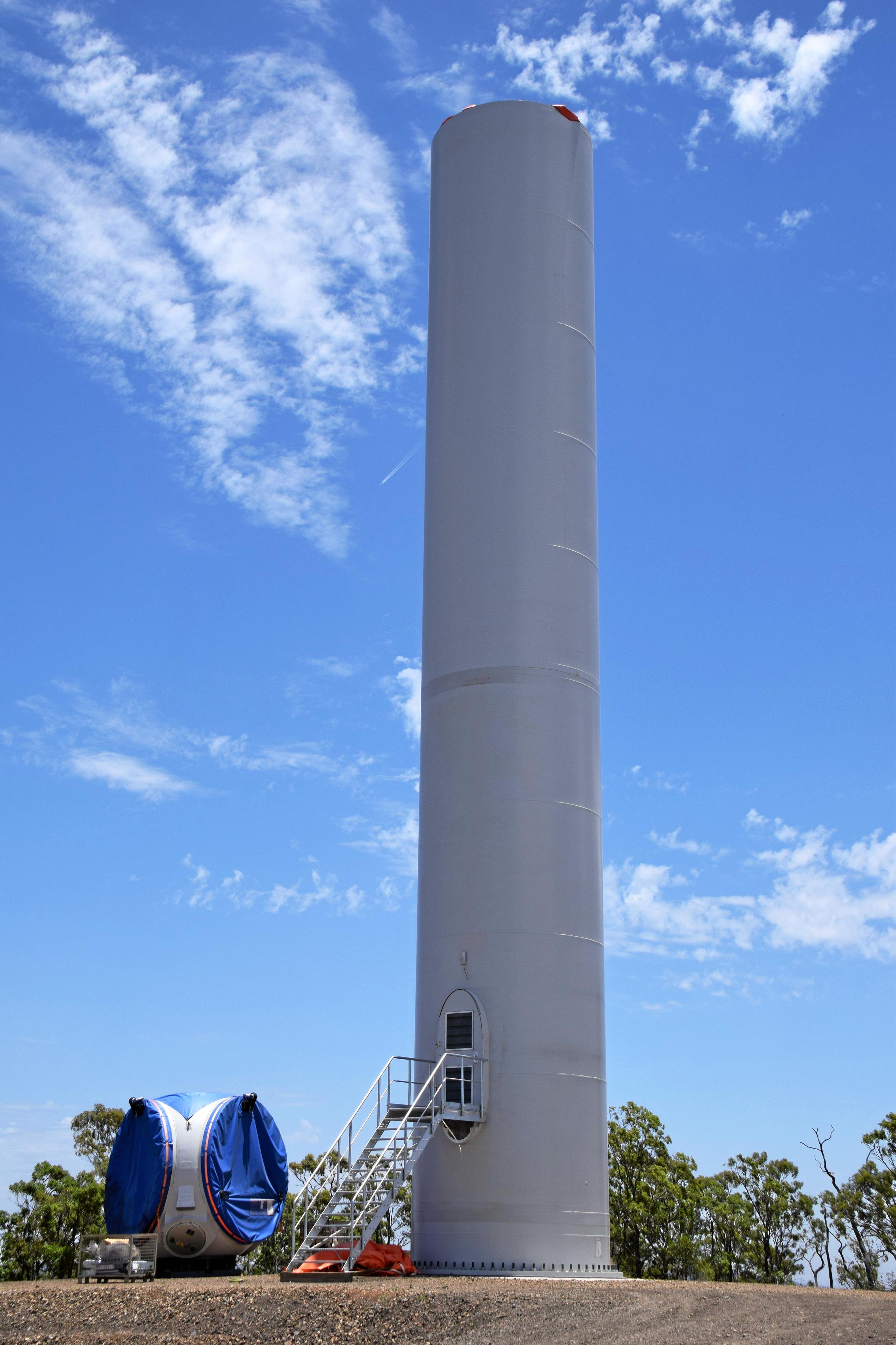 A look at the Coopers Gap wind farm with the completion of the third wind turbine only days away. Picture: Matt Collins