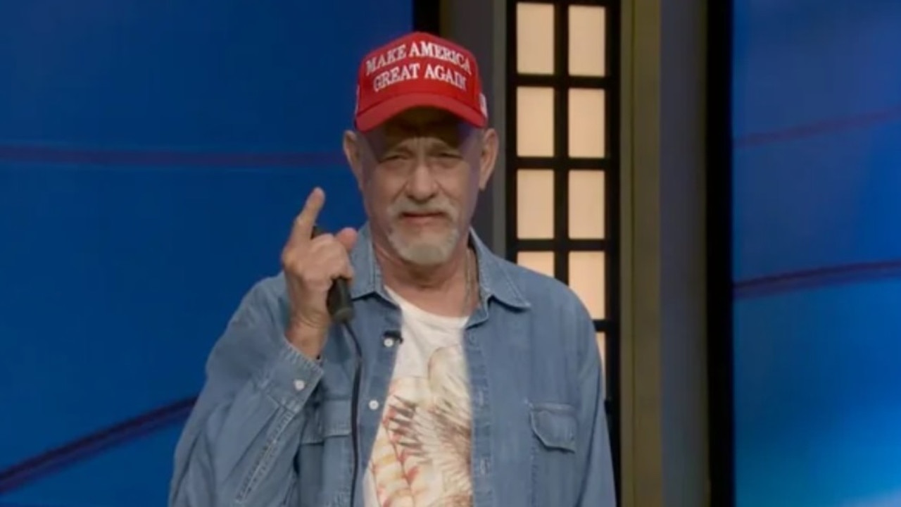 Tom Hanks copped backlash for portraying a racist Trump supporter on SNL. Picture: X