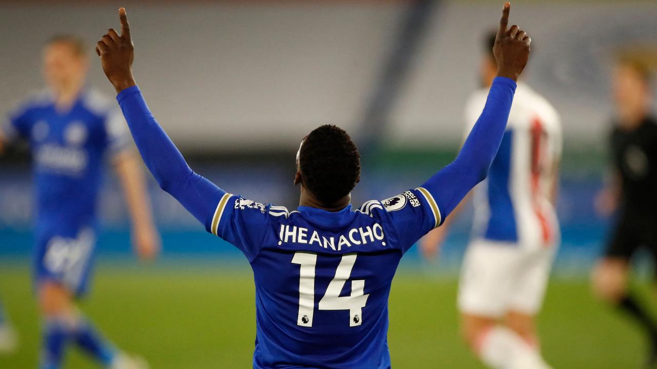 Leicester City's Nigerian striker Kelechi Iheanacho celebrates the win over Crystal Palace.