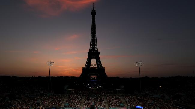 PARIS, FRANCE - JULY 29: A general view during the Women's Preliminary Phase - Pool F match between Team France and Team Germany on day three of the Olympic Games Paris 2024 at Eiffel Tower Stadium on July 29, 2024 in Paris, France. (Photo by Patrick Smith/Getty Images)