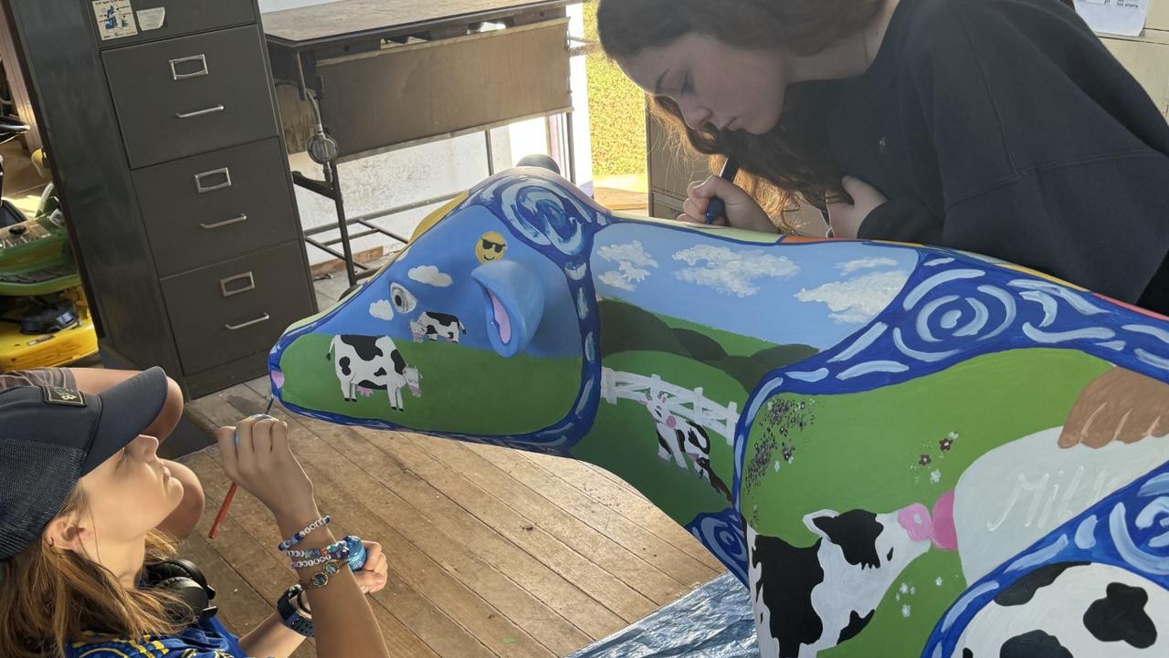 Lisa Evie Rullis and Eva Layton hard at work on their prize-winning entry. Picture: supplied