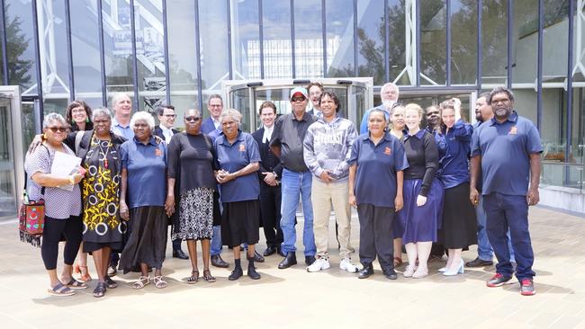 The Board of the Aboriginal Areas Protection Authority and custodians of Gunlom Falls, Kakadu, at the High Court in Canberra in December 2023. Picture: AAPA