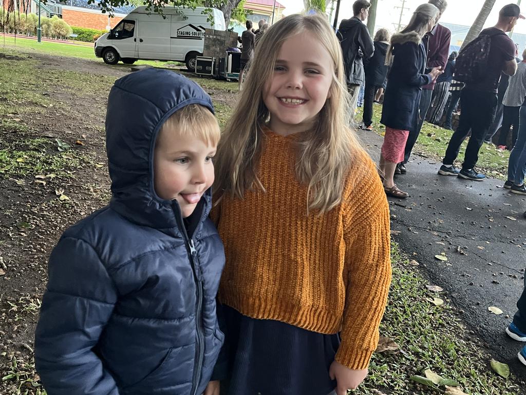 Piper, 6, and Chase, 4, Richard-Preston at the Maryborough dawn service.