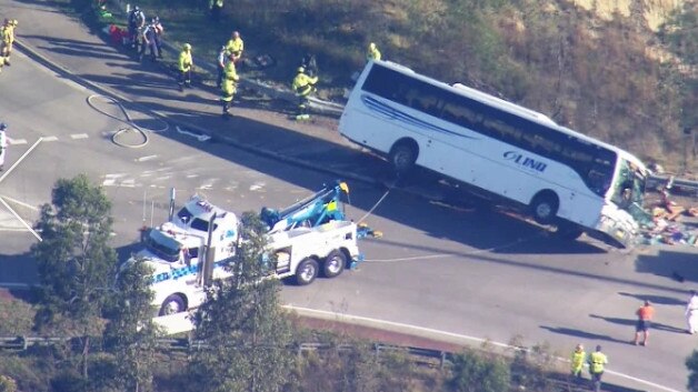 The bus crash in the Hunter Valley claimed 10 lives with many more in hospital. Picture: 9 News