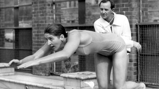 Dawn Fraser training with coach Harry Gallagher in Adelaide in 1961