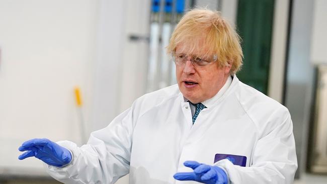 Boris Johnson visits the UK Biocentre in Milton Keynes, north of London, last week. Picture: AFP