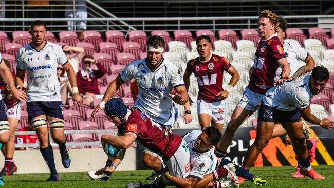 Josh Flook scoring. Queensland Reds v Saitama Panasonic Wild Knights. Picture Credit: StephenTremain.