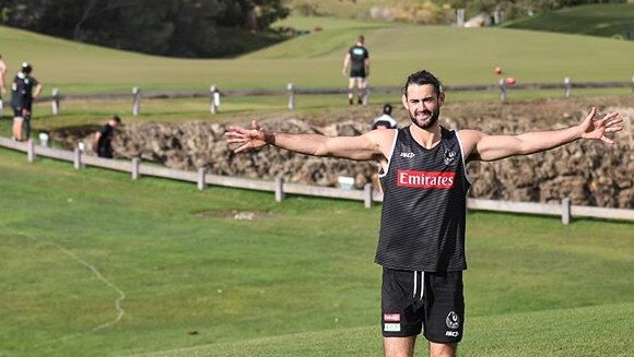 Collingwood’s Brodie Grundy and his new mates in Perth.