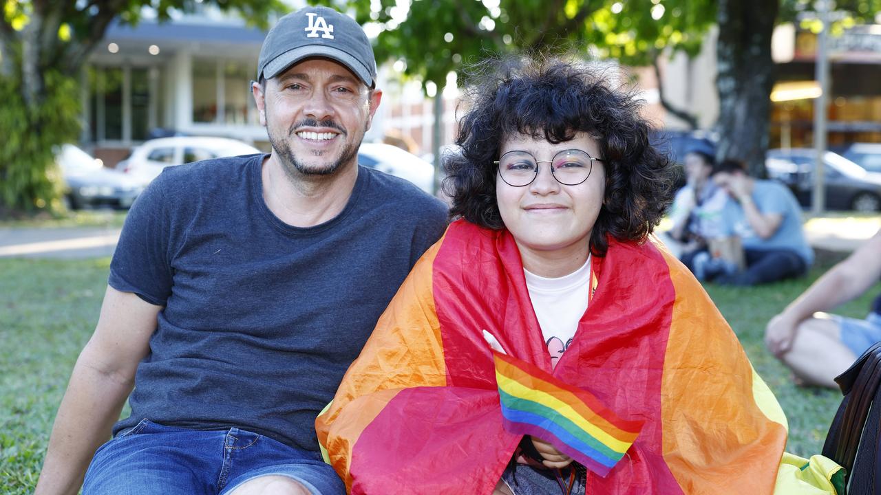 Craig Kuliesha-Jewell and Olivia Kuliesha-Jewell at the Cairns Pride Evening of Light at Forgarty Park on Sunday, part the 2023 Cairns Pride Festival. Picture: Brendan Radke