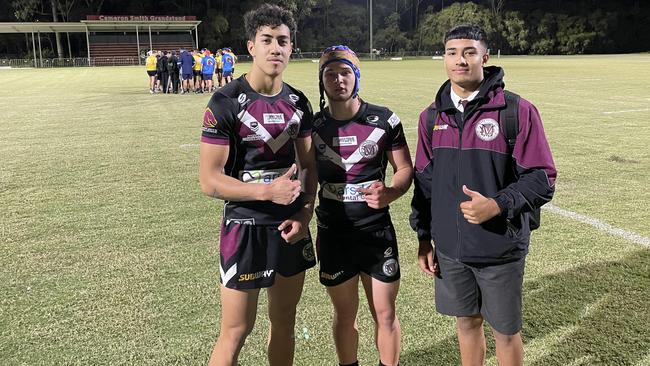 Tea-Rani Woodman-Tuhoro, left, with team mates Joey O'Leary who made his debut and Rylan Fleming, right.