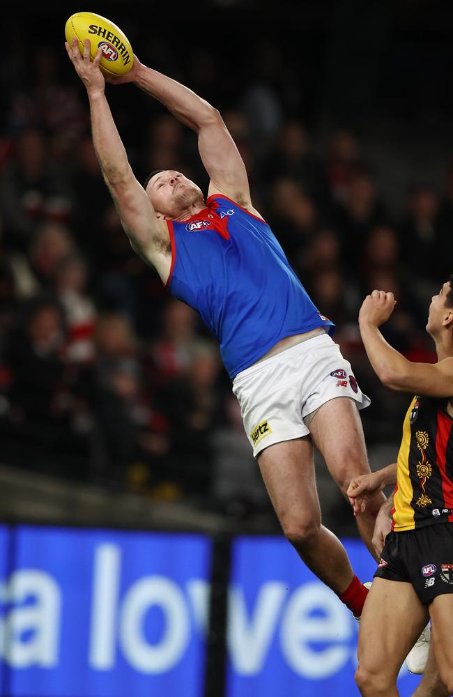 The Demons’ Steven May-led defence will be huge challenge for Carlton. Picture: Michael Klein.