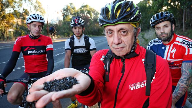 George Mihailides, pictured with fellow cyclists, is sick of the ongoing tack attacks. 