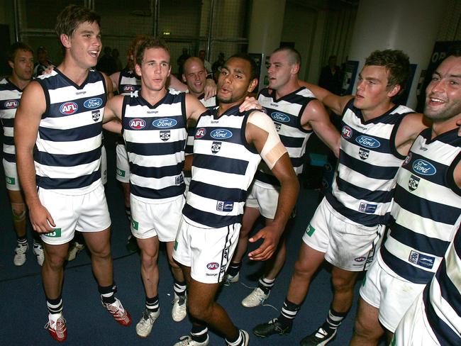 Carlton v Geelong. Telstra Dome. Tom Hawkins, Joel Selwood and Travis Varcoe.