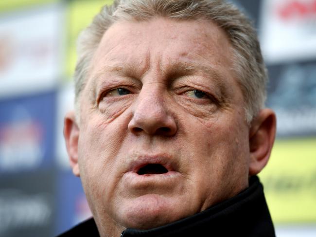 Penrith Panthers general manager Phil Gould speaks to the media during a press conference in Sydney, Tuesday, August 7, 2018. Gould said Penrith have received a dozen job applications, including some from rival NRL head coaches, since their decision to sack Anthony Griffin. (AAP Image/Joel Carrett) NO ARCHIVING