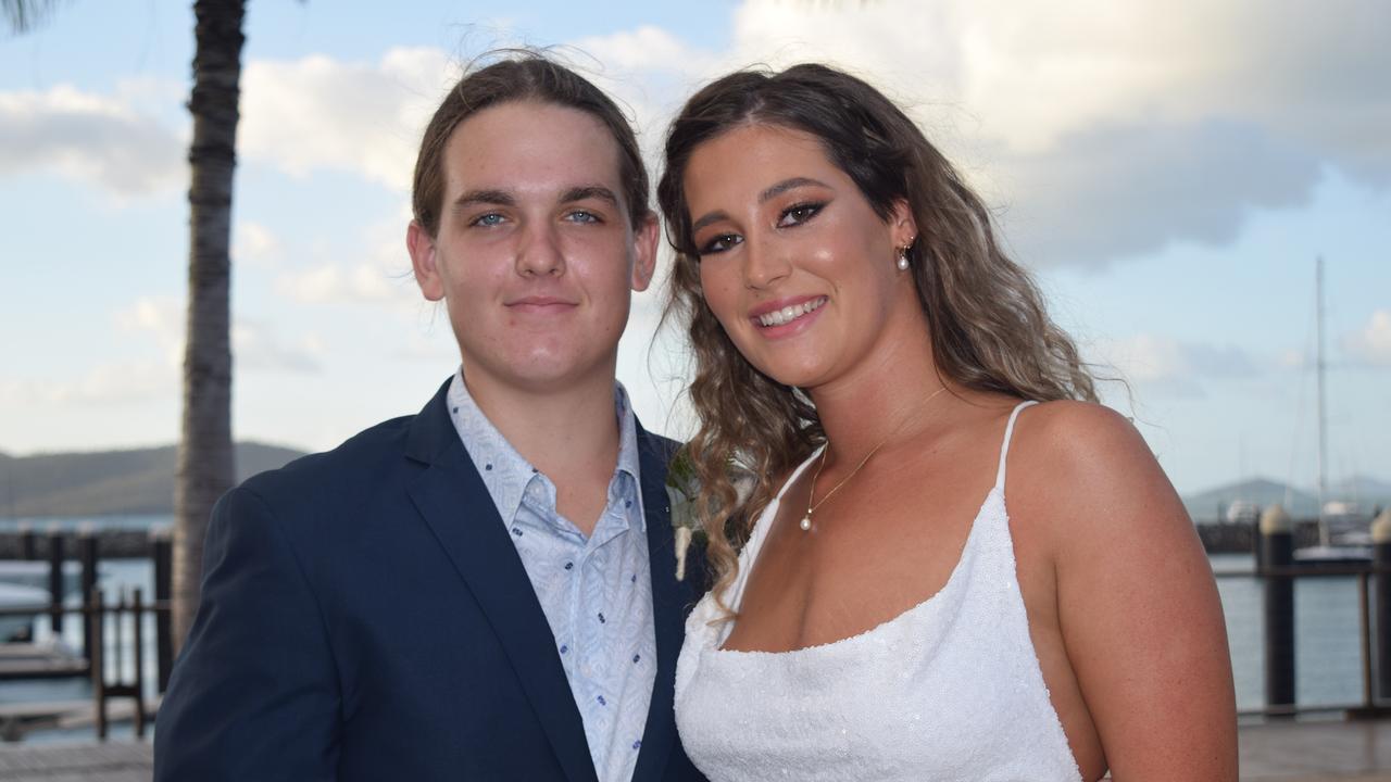 (From left) Brodie Ladynski and Sydney Henzell at the 2020 St Catherine's Catholic College formal. Photo: Elyse Wurm