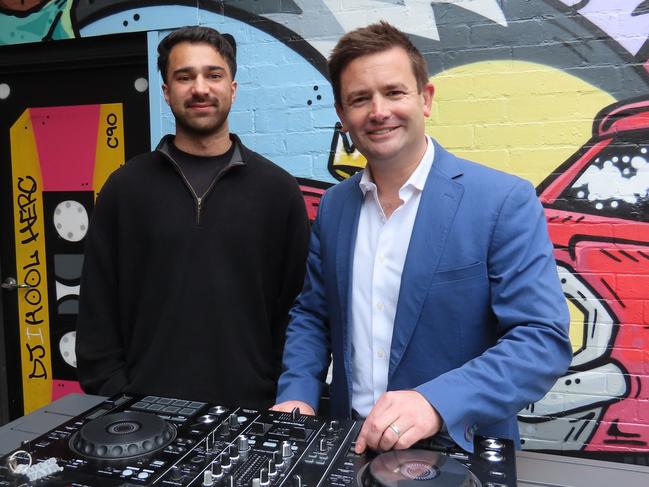 Director of pop-up a music event company Way Music Group Manveer Sidhu with Labor leader Dean Winter. Picture: Elise Kaine