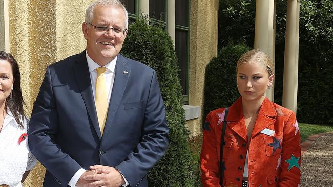 Prime Minister Scott Morrison with Grace Tame at the 2022 Australian of the Year finalists morning tea. Picture: NCA NewsWire / Gary Ramage