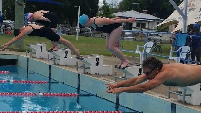 Grafton Services Swim Club member Damien O'Mahony dives in off the blocks in the 45-49 years 50m freestyle championship.