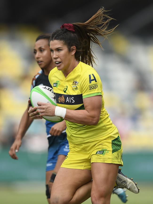 Charlotte Caslick during the Oceania Sevens Challenge. Picture: Ian Hitchcock/Getty Images