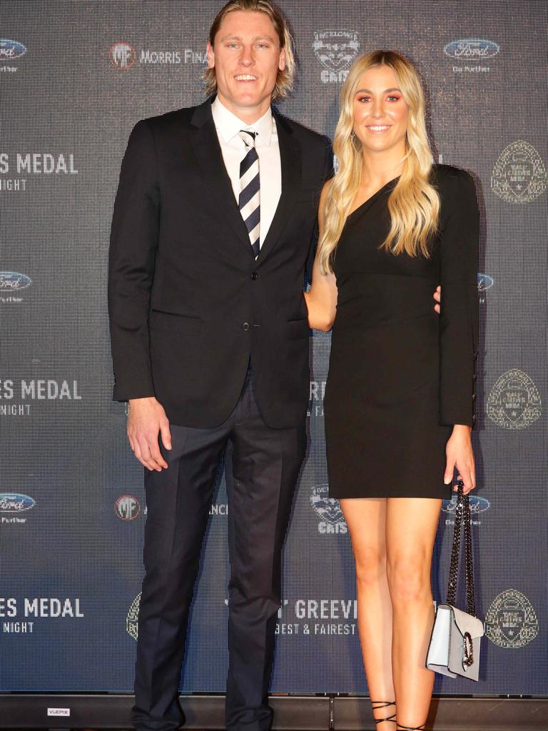 Mark Blicavs and Georgia Minear. Carji Greeves red carpet arrivals. Picture: Peter Ristevski