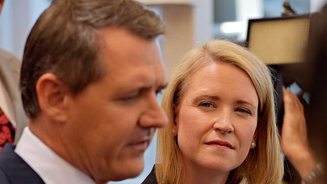 ‘No crisis’ ... Treasurer Nicole Manison looks on as Chief Minister Michael Gunner speaks  at Government House.