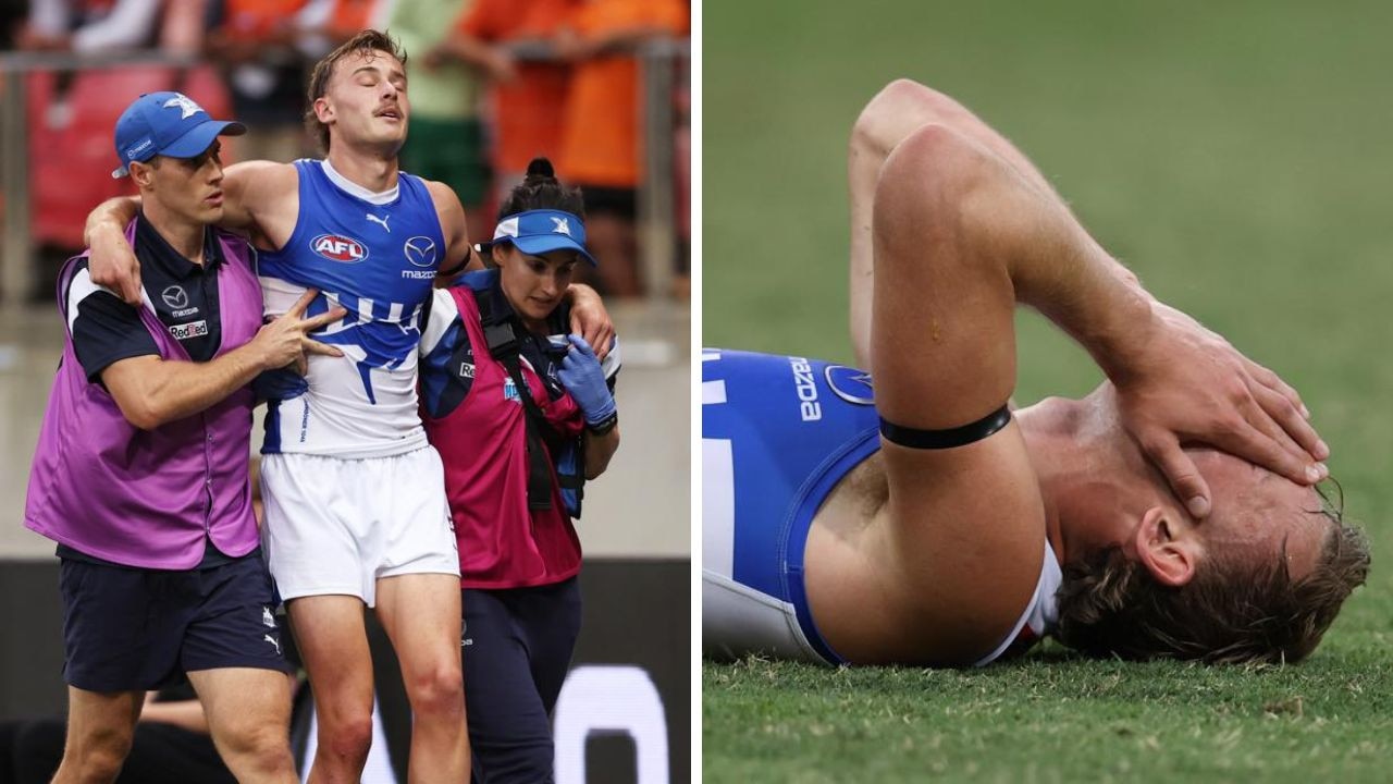 North Melbourne's Josh Goater picked up an injury against GWS. Photos: Getty Images