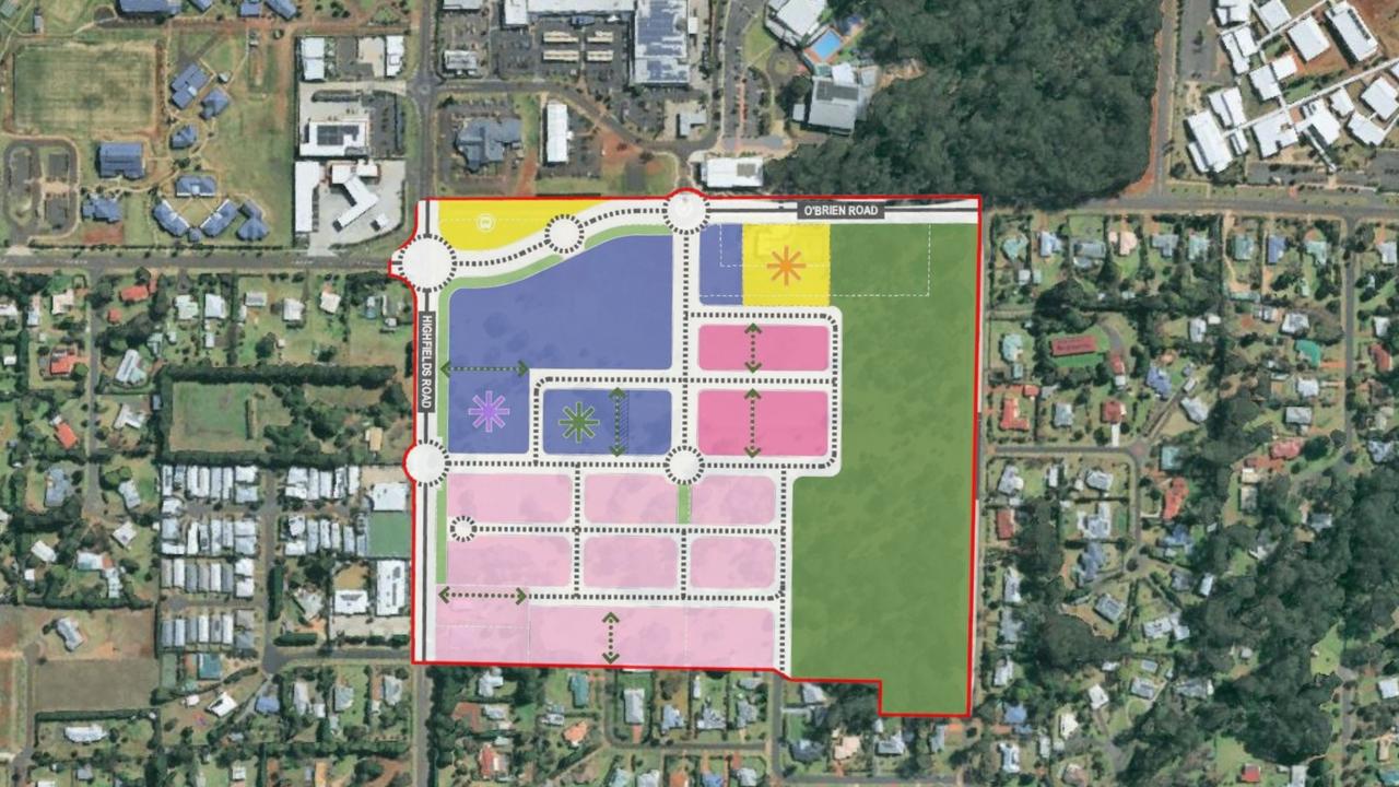 Aerial shots of the land that will become the new Highfields town centre, with the Toowoomba Regional Council putting the project back out for consultation.