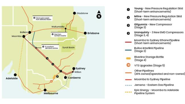 APA Group's East Coast Gas Grid Expansion plan. Pic: APA