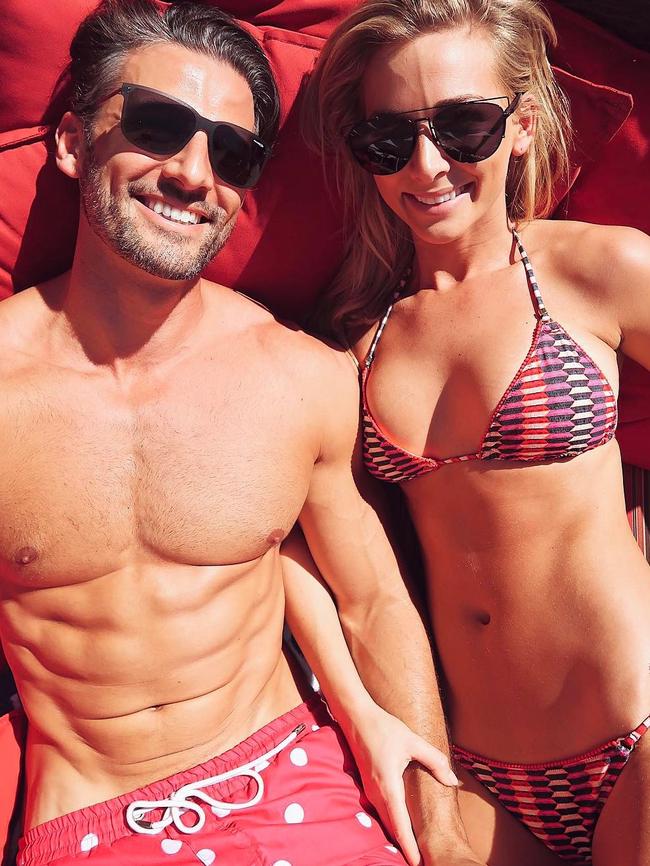 Tim Robards and Anna Heinrich at Cable Beach Club Resort & Spa ... “POOLSIDE IN PINK #fiftyshadesofpink #matchymatchy #WesternAustralia #Broome #cablebeachclub #itslove” Picture: @annaheinrich1/Instagram