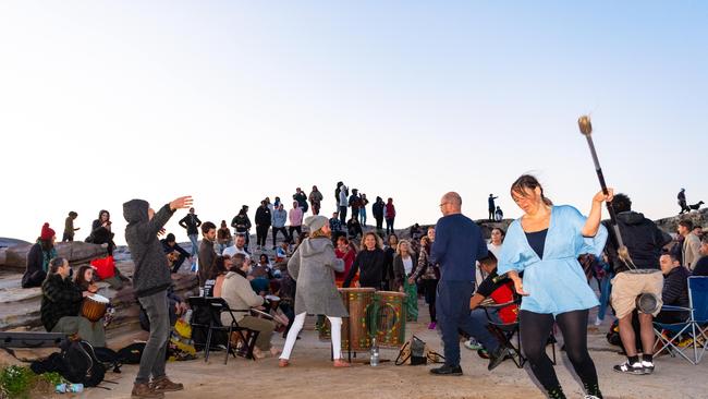 The Sydney Drumming group at ``Mistrail Point, Maroubra on Sunday evening. Picture: Monique Harmer