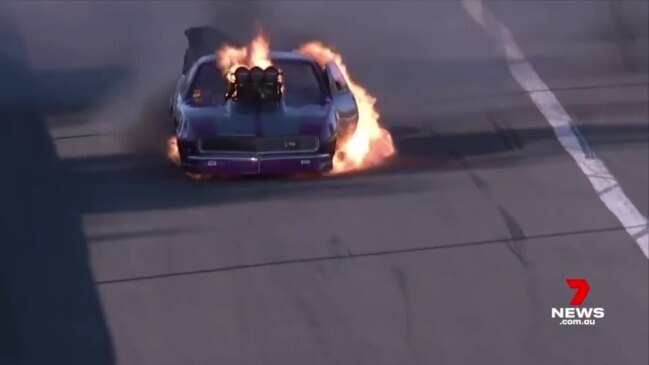 Rob Taylor's car becomes "highspeed fireball" (7News)