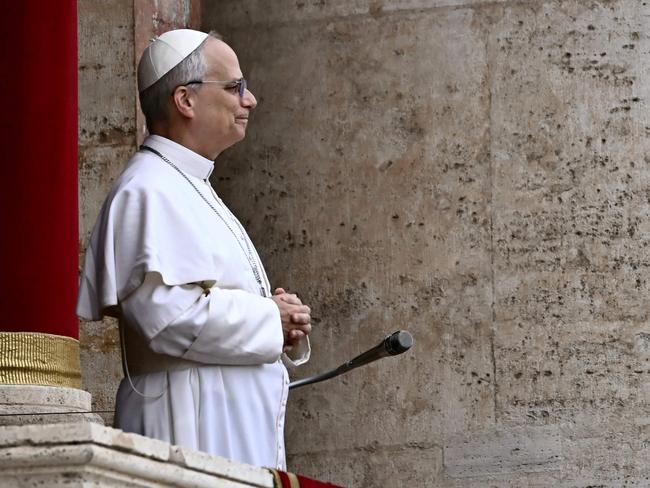 Pope Leo XIV delivers the Regina Caeli prayer from the main central loggia of St Peter's basilica in The Vatican on Sunday. Picture: AFP
