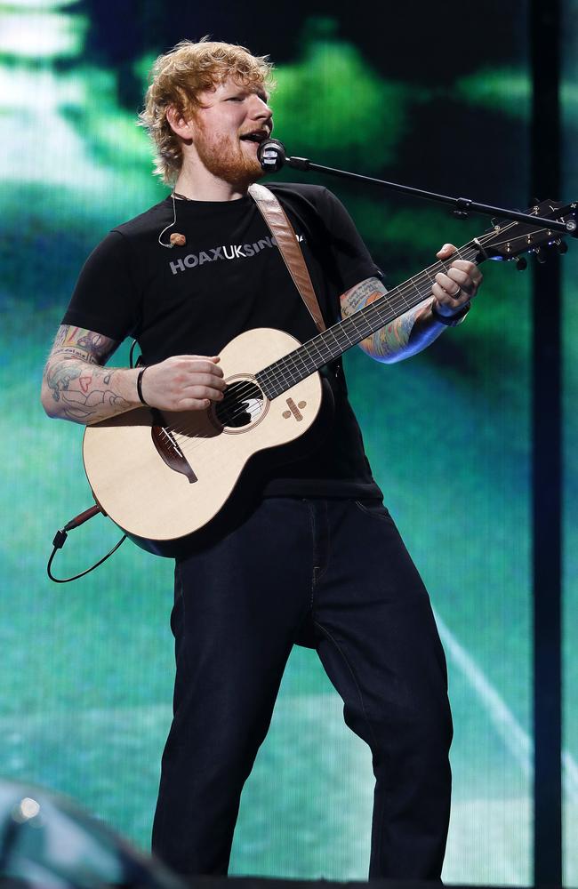 Ed Sheeran pictured performing at Suncorp Stadium during his Australian tour in March last year. Picture: AAP Image/Josh Woning